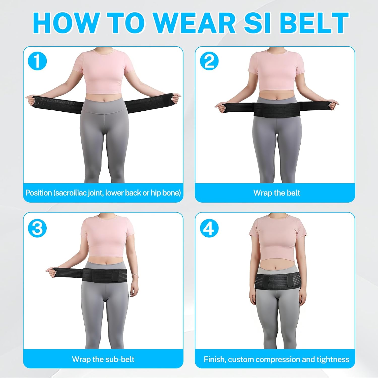 Sacroiliac Belt for Sciatica Pain Relief, Hip Brace for Lower Back Support, Adjustable SI Joint Belt for Women Men, Pelvic Pain Stabilizer for Post Pregnancy, Non-Slip (Black)