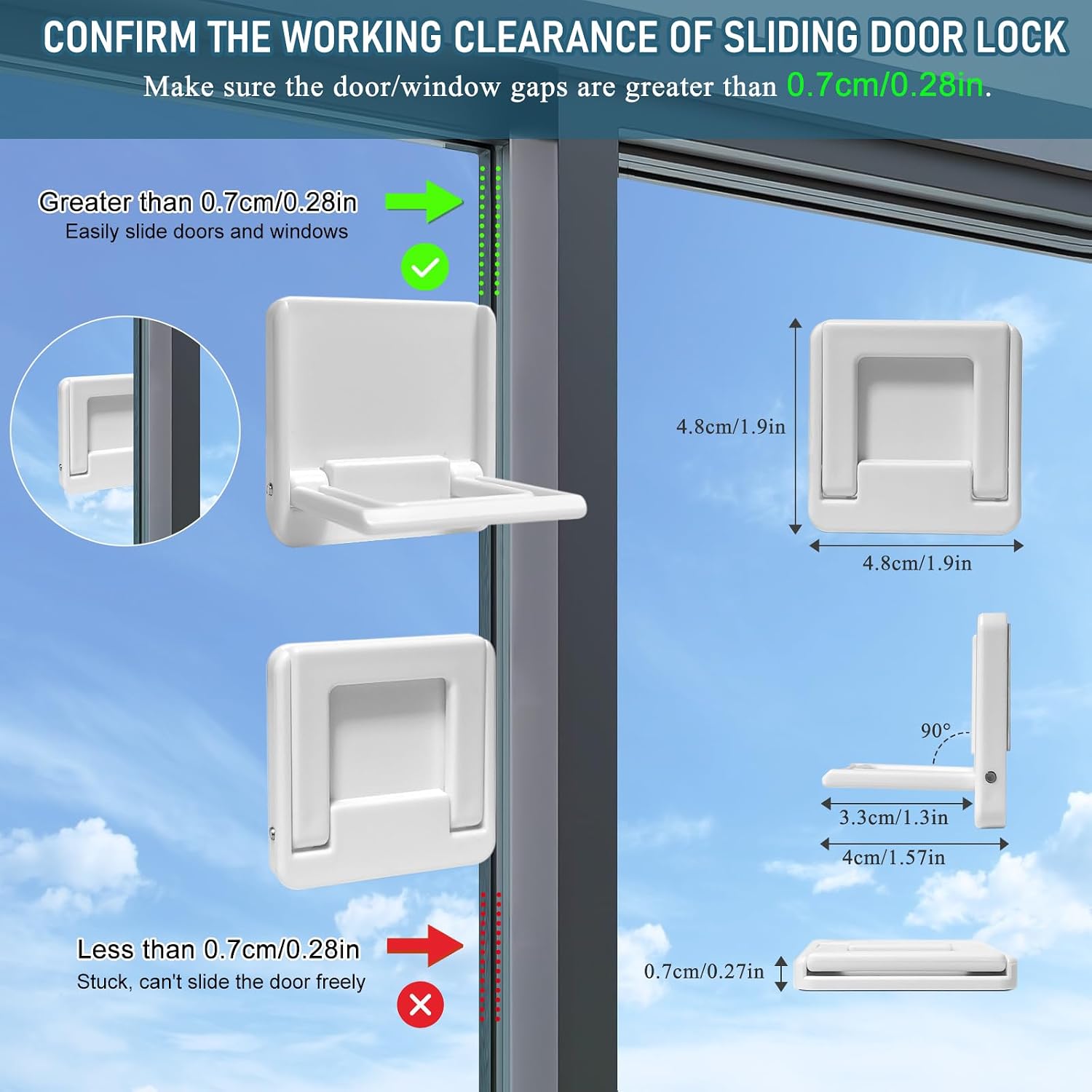 Sliding Door Lock for Child Safety: Child Lock for Sliding Glass Door, Window, Sliding Cabinets, Sliding Closet, etc, 3M Adhesive No Drill No Screw, More Security for Baby and Pets (4 pack)
