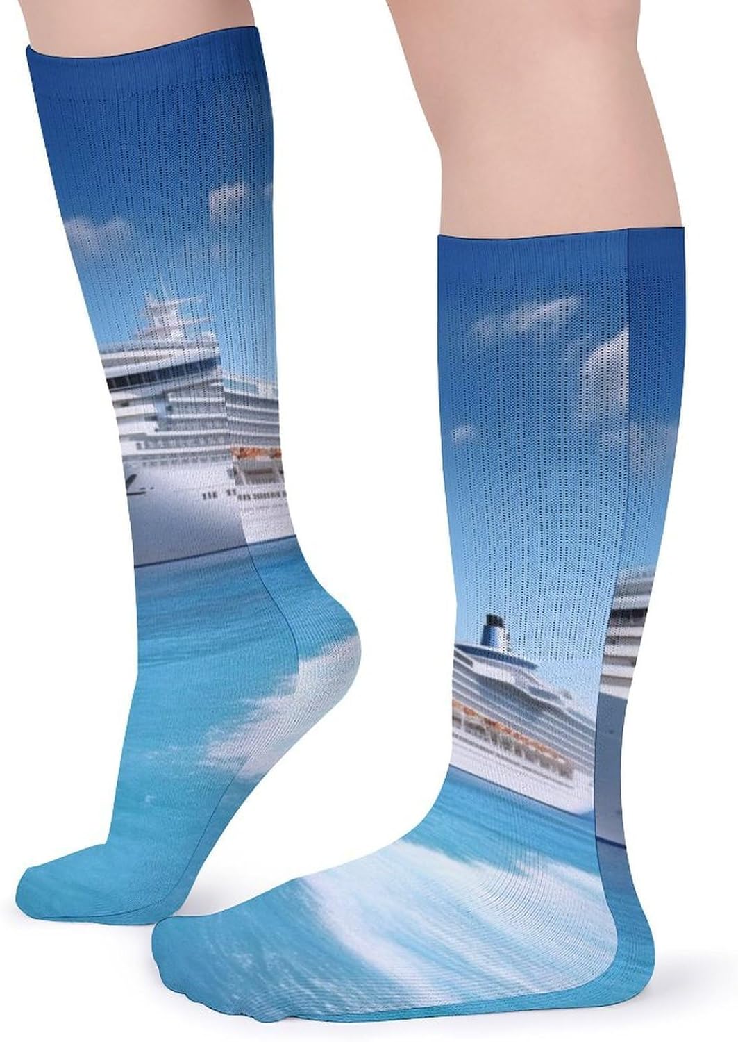 5 Pairs Knee High Socks Seaside Cruise Boat Long Tube Boot Seamless Toe