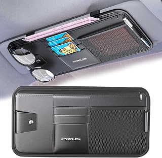 【Yamlten】プリウス 専用 車のサンバイザーメガネクリップ PRIUS レザー車載メガネクリップ サングラスホルダー サングラス収納 サンバイザー 小物 カード収納 黑
