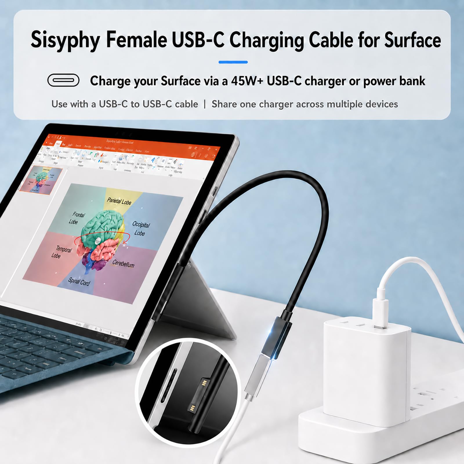 Sisyphy Surface Connect to USB-C Şarj Kablosu (Siyah 0,2 m