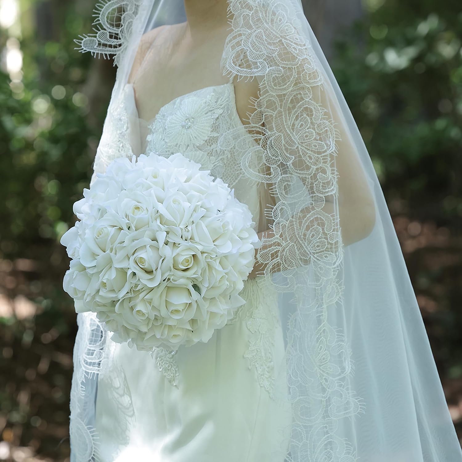 10 Inch Wedding Bouquets for Bride, Morandi White Cream White Real Touch Faux Roses Flowers, Ivory Roses Artificial Flowers, Bridal Bouquets for Wedding Prom