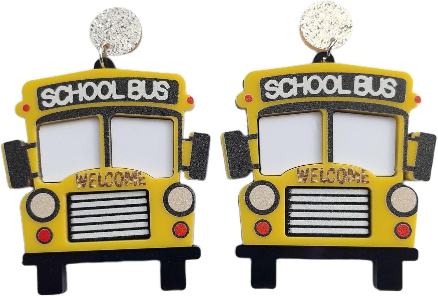 Glitter Bus Books Acrylic Drop Earrings Funny Pencil Dangle Earrings Teachers Appreciation Day Gifts Heart Stud Earrings Graduation Back to College Jewelry