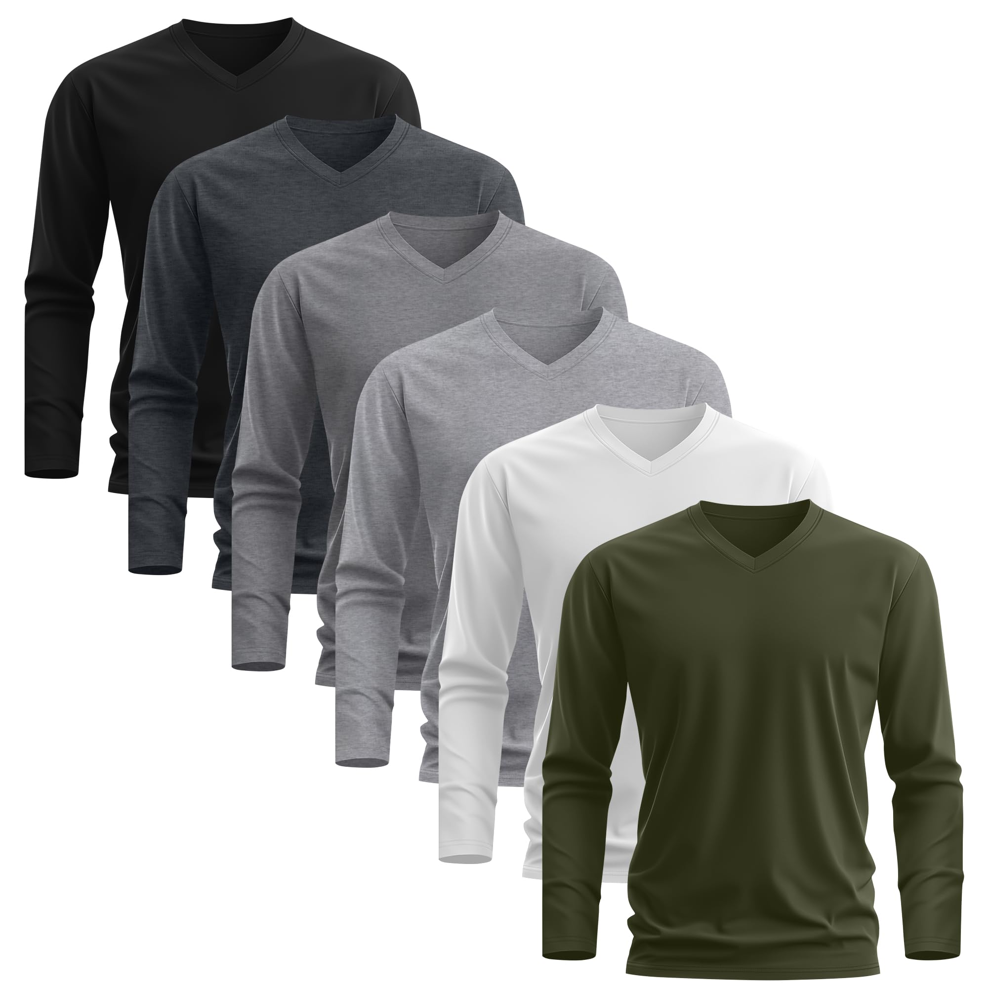 6 Pack Big and Tall Shirts for Men L-7xl Cotton Long Sleeve V Neck Loose Fit Tops Casual