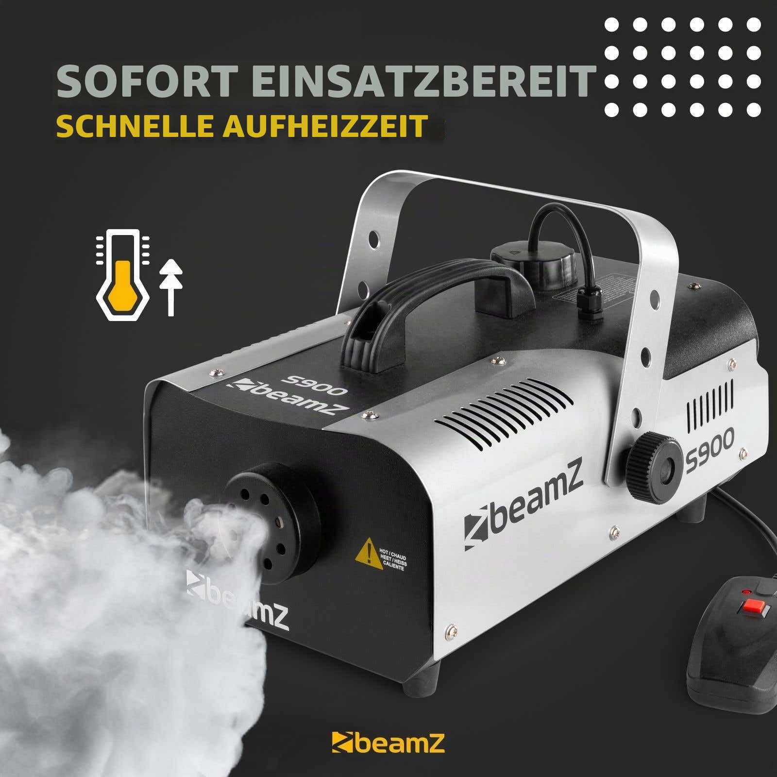 BeamZ S900 Nebelmaschine mit Flüssigkeit 900 Watt, inkl. 5 Liter Nebelfluid, Fog Machine, Kabelfernbedienung, 2,5 Liter Tank, Disco Partynebel für DJs, Hauspartys, Hochzeiten, Veranstaltungen