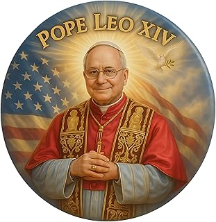 Pope Leo XIV 14th Divine Portrait Magnet, Round Religious Keepsake with American Flag and Dove, Catholic Keepsakae Souvenir for Home, Office, or Fridge, 5.5”