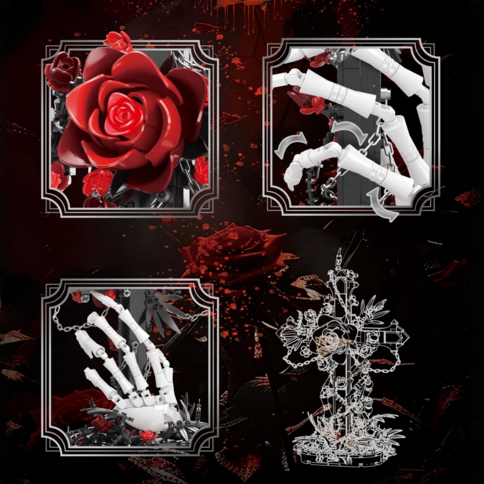 Gothic Rosen Kreuz Skelett Hand Bausteine Bausatz für Erwachsene