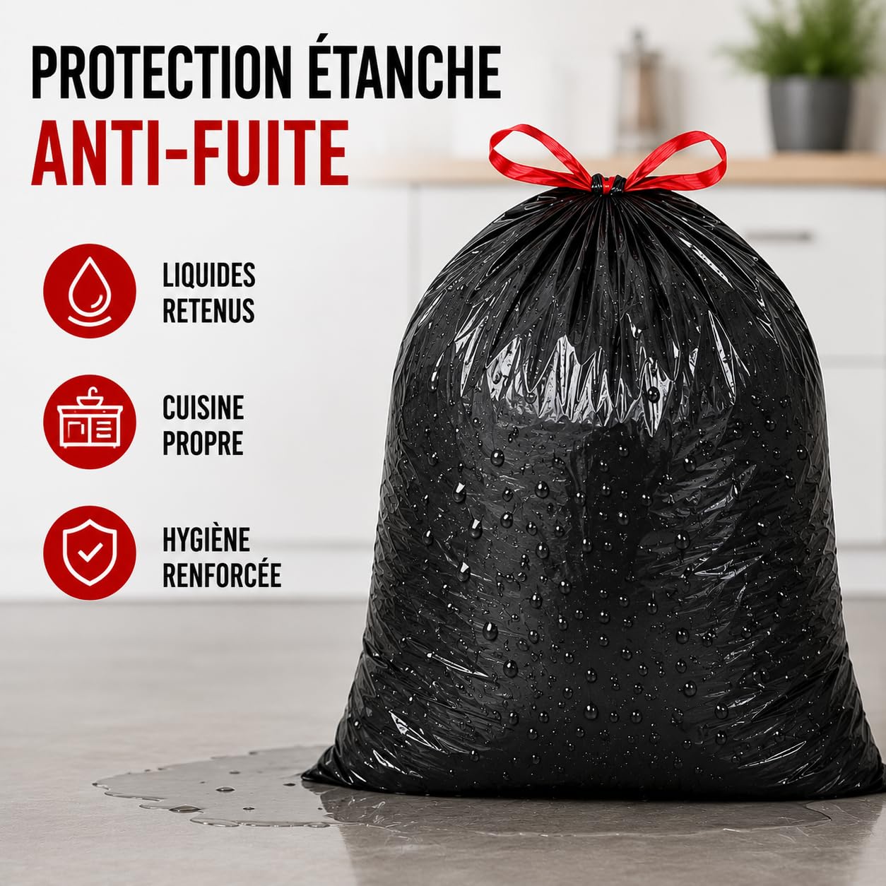 Bolsa de basura de 50 l, enlace deslizante | 100 bolsas de basura negras | ultra resistente e impermeable (35 µ) | Papelera de cocina | Cierre fácil | Anti fugas | Solución práctica e higiénica