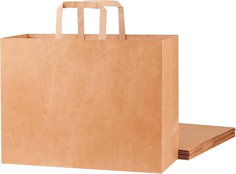 SUNCOLOR Brown Paper Bags with Handles 50 Pack, 16x6x12 Inches Large Kraft Shopping Bags for Gifts, Retail, and Party Favors