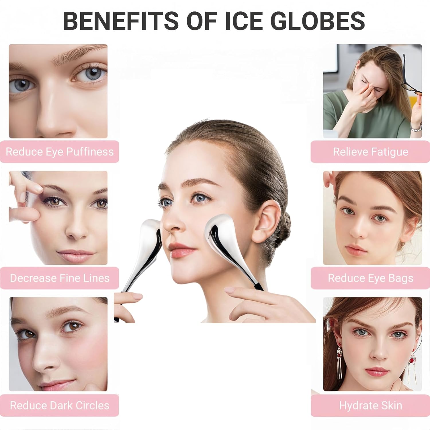 Cooling Globes for Face and Eyes, Ice Globes for Facials, Stainless Steel Cryo Sticks for Women and Ladies, Skin Care Tools Spa Roller, Anti-Aging, Wrinkles and Puffiness Relief (Black) - Image 2