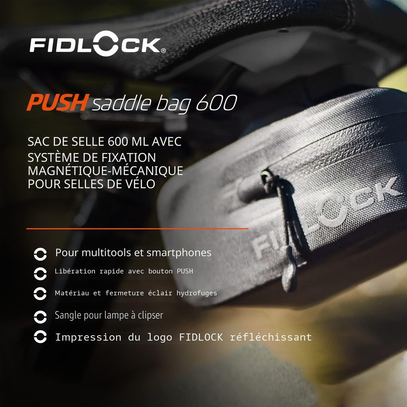 Fidlock Bag 600 + Saddle Base Sacoche de Selle avec Support Unisexe-Adulte, Noir, 600 ML