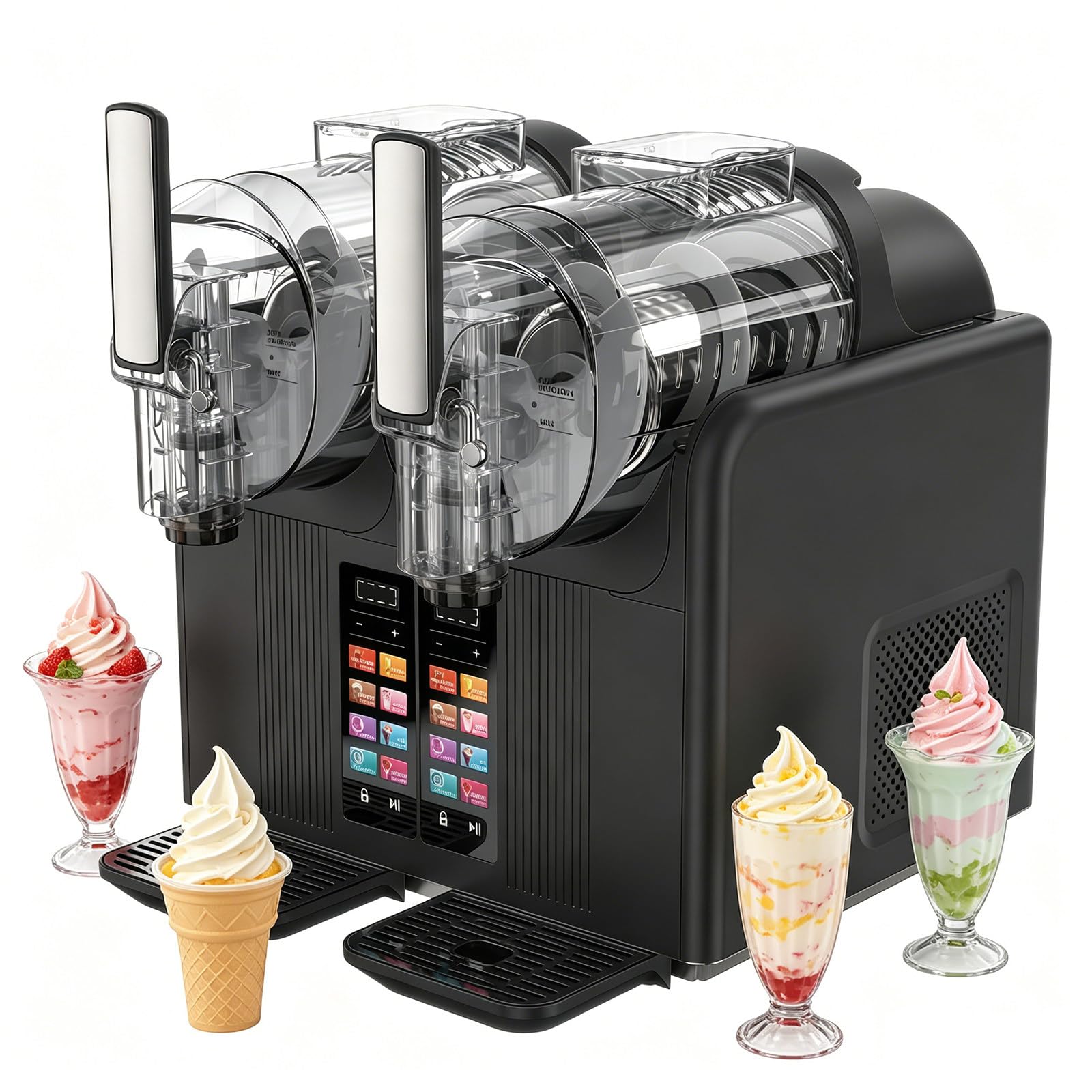 BANGBANGJI Dual Tank 2x2L Slushie Machine, Slushy Machine, with 7 Presets Programs, LED Display, Self Cleaning & Adjustable Temperature, for Margaritas, Frappés, Milkshakes and More Black