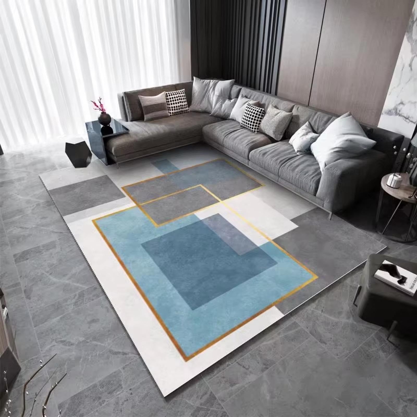 Tapis géométrique gris 90x120cm pour un salon au style scandinave épuré