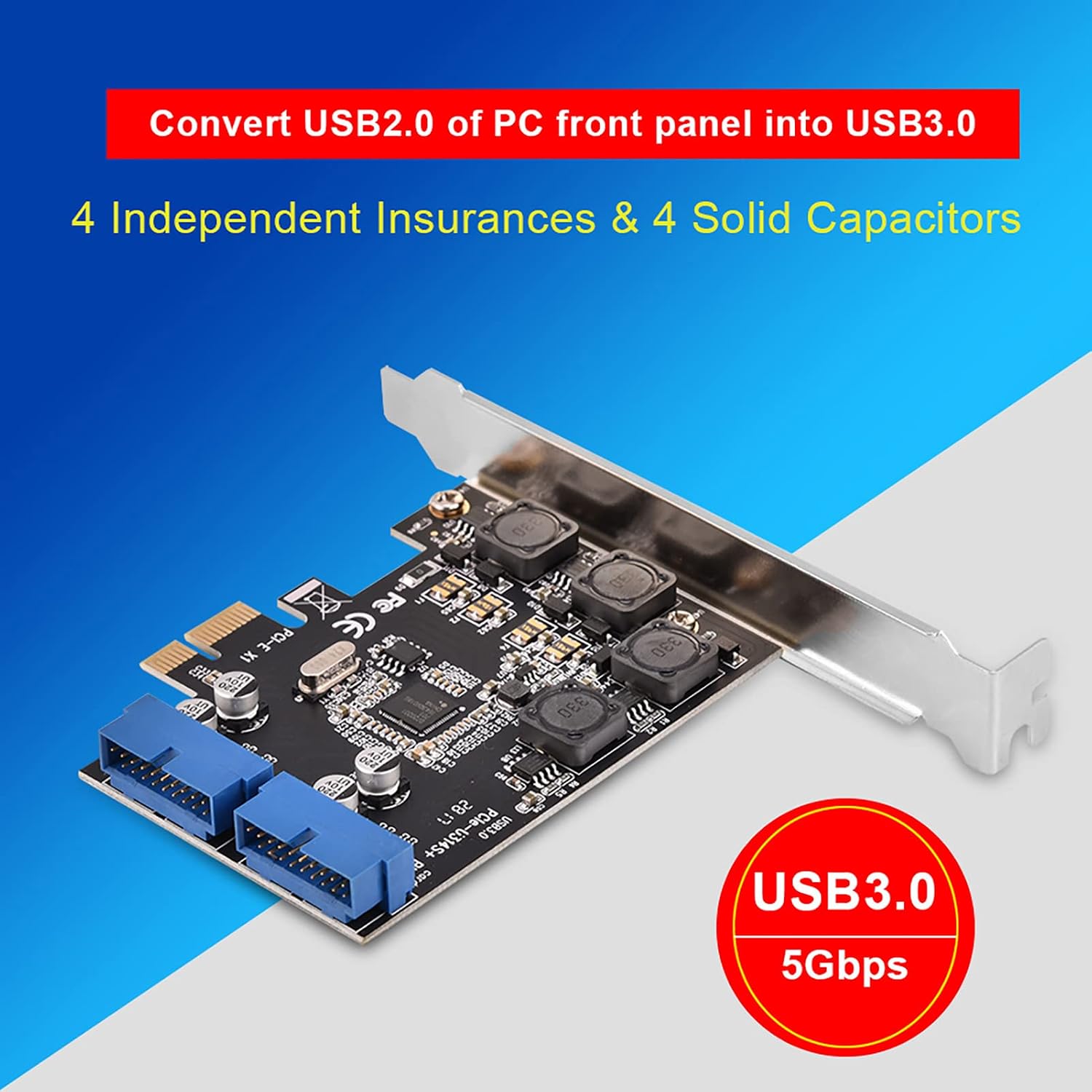 ASHATA PCI E PCI Express to Internal 2 Port 19Pin Header USB 3.0 Card Adapter with Low ProfileUSB 3.0 Header PCI Express to 19 Pin USB 3.0 Card