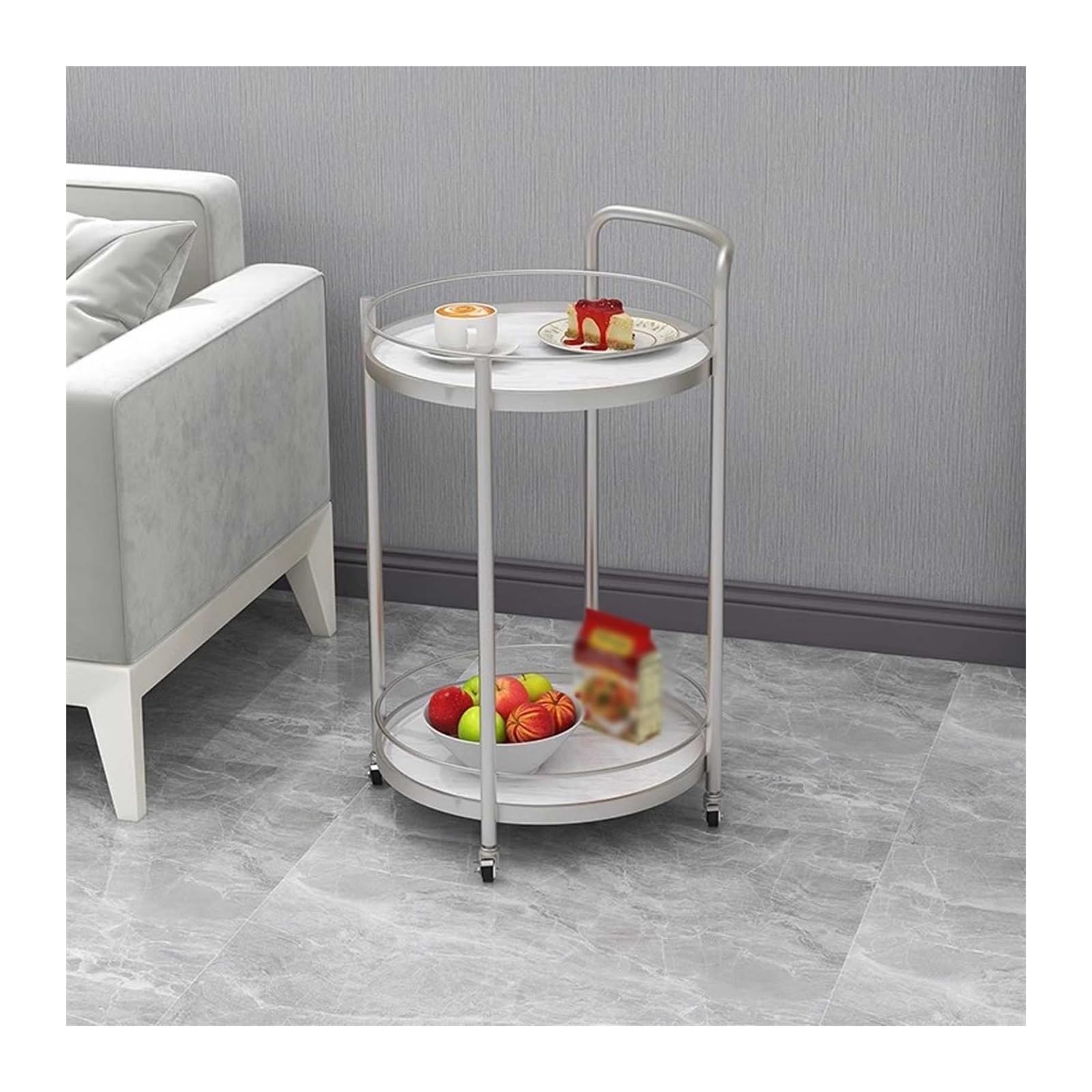 Carrito de almacenamiento de 2 niveles con ruedas y asa para cocina y restaurante