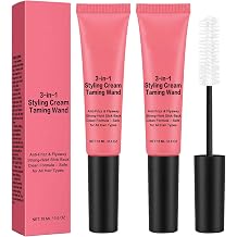 Cactus Fruit 3-in-1 Hair Styling Cream & Flyaway Taming Wand Smooth Frizz, Slick Back & Edge Control, Define Curls, Lightweight Non-Greasy, No Flaking, Precision Brush Vegan All Hair Types, 2 pcs