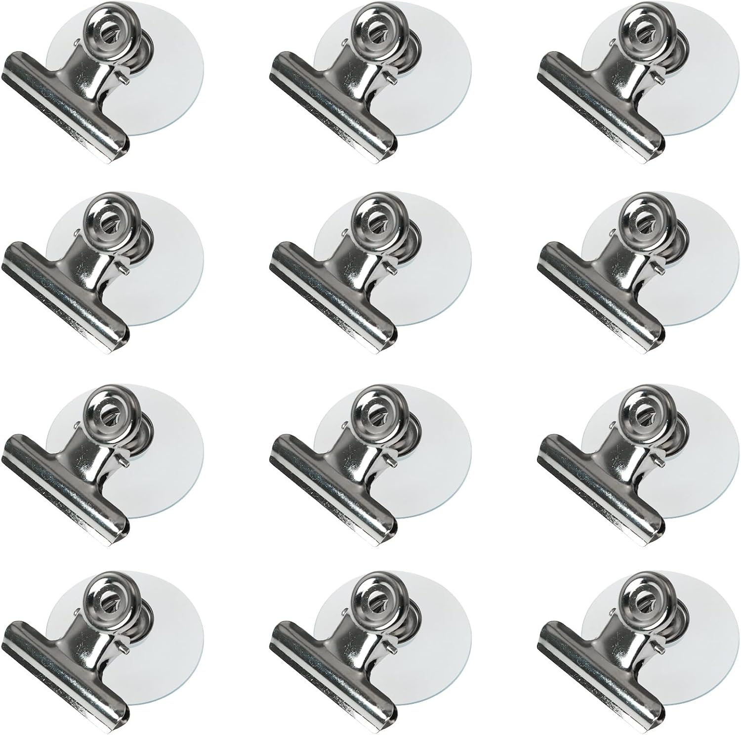 12PCS 4.1cm Suction Cup Type Metal Clips Business Store Sign Holders Refrigerator Vacuum Transparent Strong Suction Cup Clips for Bath Towels Bath Sponges Luffa Sponges Receipt Storage