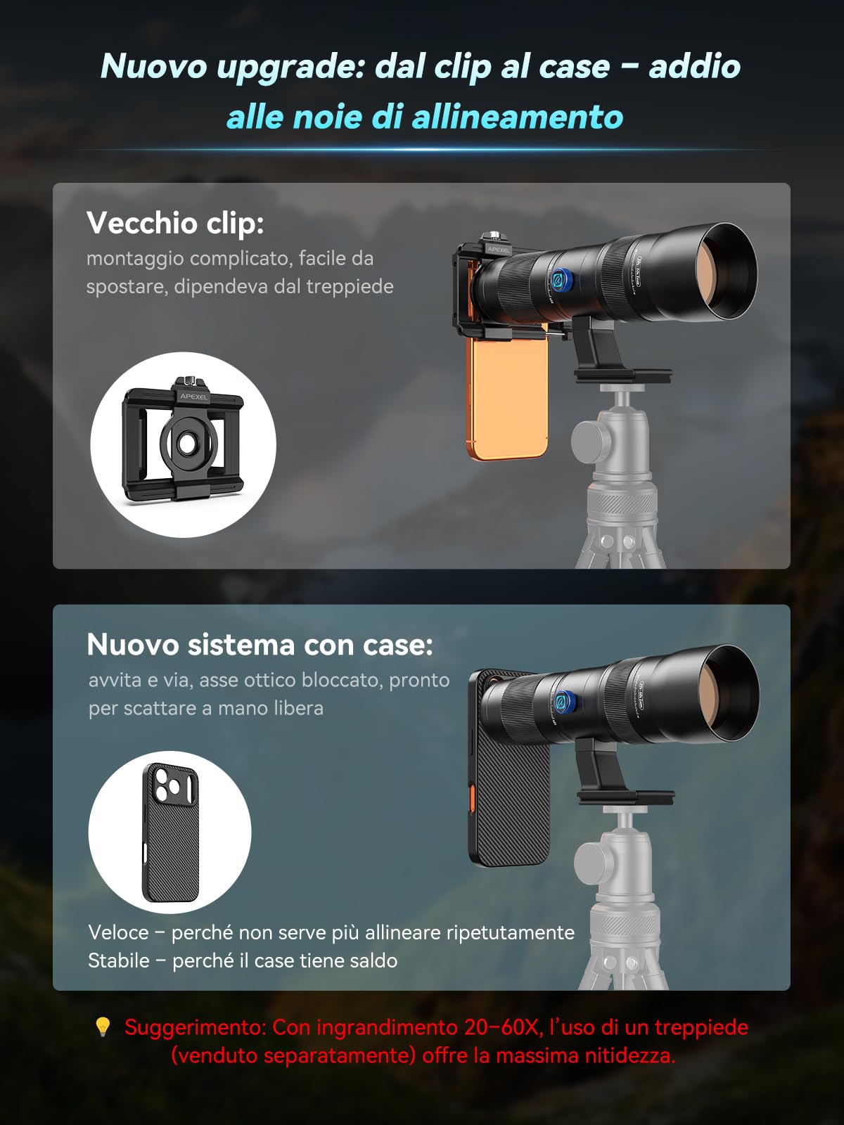 APEXEL Obiettivo zoom 20-60X con custodia integrata per iPhone 17 Pro - Teleobiettivo zoom professionale
