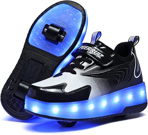 Ehauuo - Zapatos de dos ruedas con luces recargables, con ruedas retráctiles, tenis unisex con LED intermitentes para Niñas Niños, Principiantes,