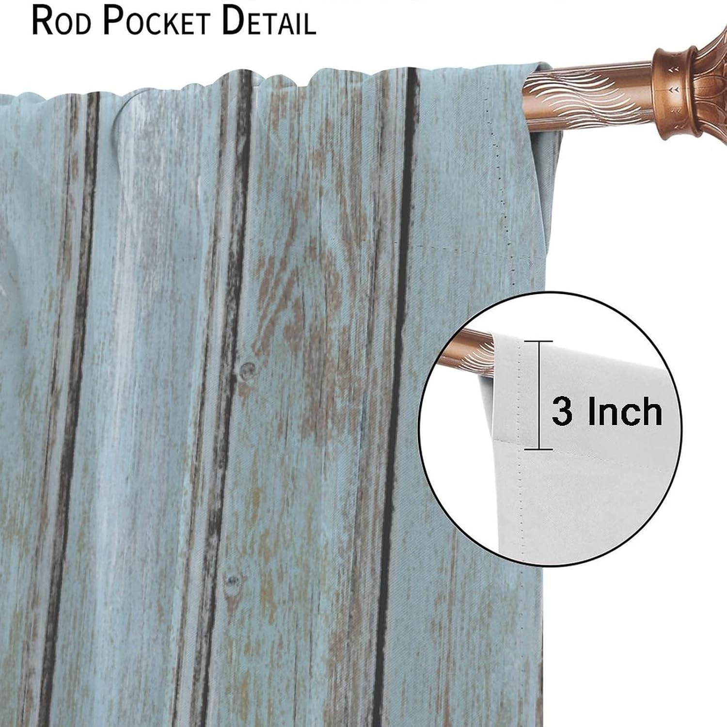 JESTRONRY Vintage Style Kitchen Curtains,Rustic Country Farmhouse Barn Door Grey Blue Wood Planks Texture Print Rod Pocket Window Drapes for Living Room Bedroom, W42xL45in