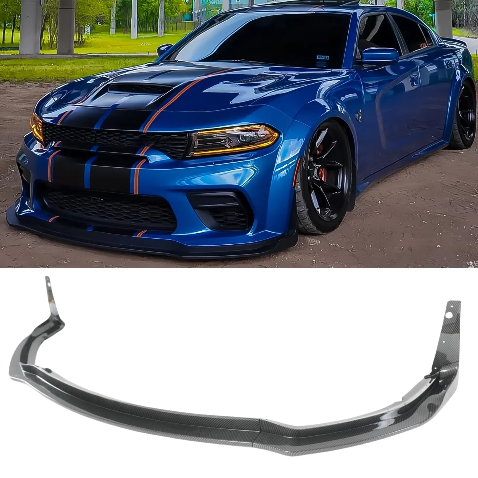 sosega Front Lip for Dodge Charger SRT Hellcat Scat Widebody 2020 2021 2022 2023 2024 H Style Front Bumper Lip Spoiler Splitter (Carbon Fiber Print)