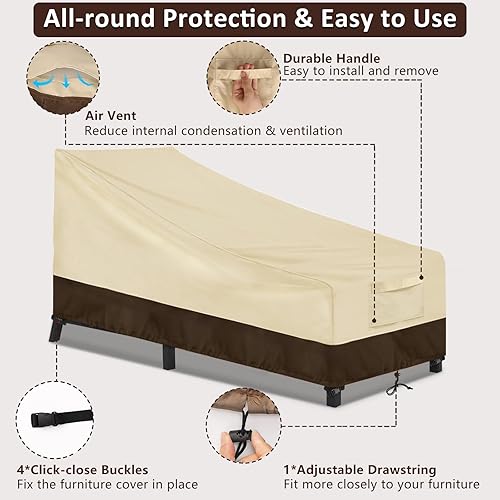 Miniatura 5 de Wanocean Funda para silla de piscina al aire libre  Impermeable 600D Patio Chaise Lounge  Fundas de muebles de patio resistentes para muebles de