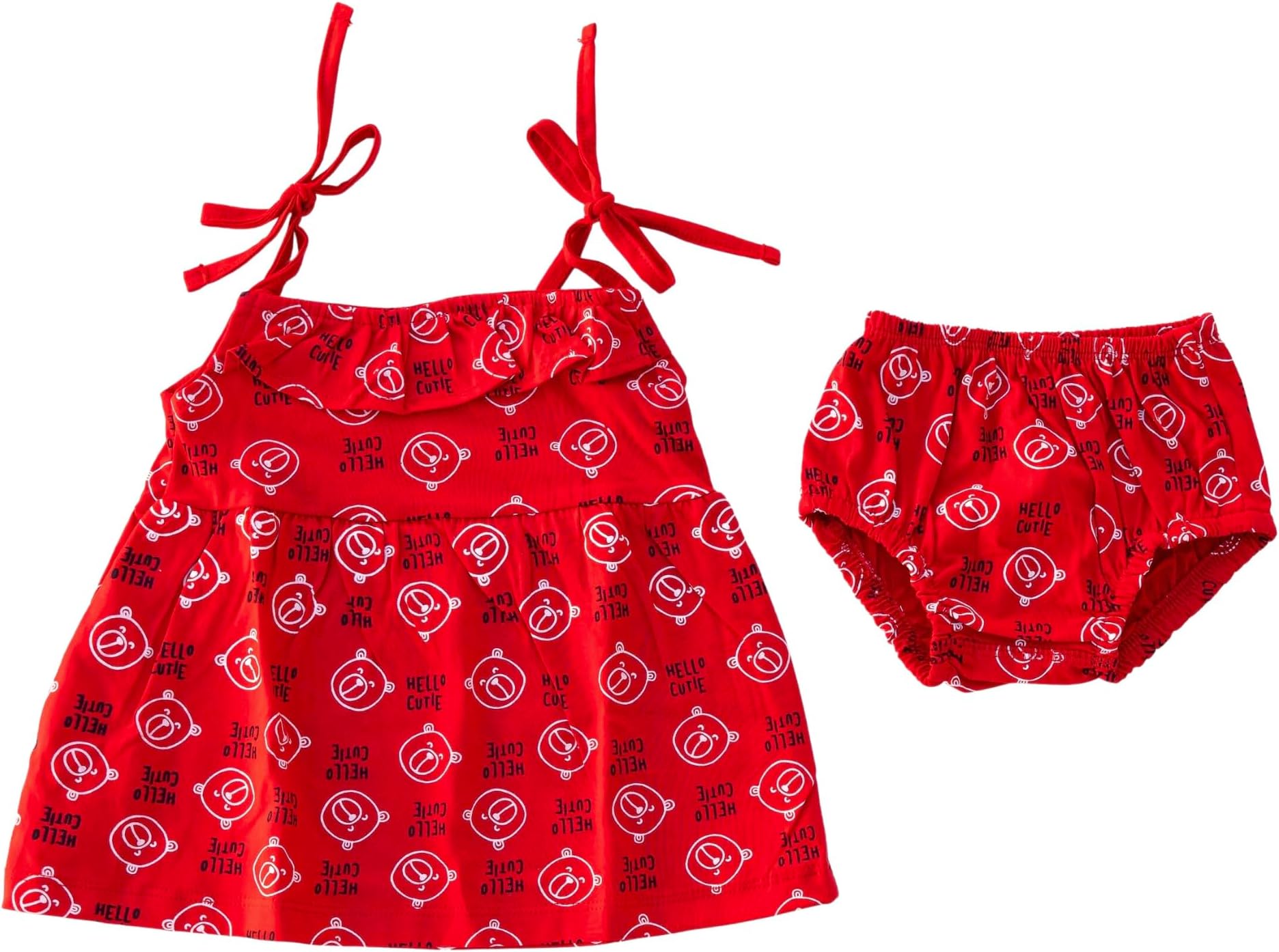 DEAR LITTLE Baby Girl Knee-Length Stylish and Comfortable Spaghetti Strap Frock with Bloomer Dress Set (Pack of 2)