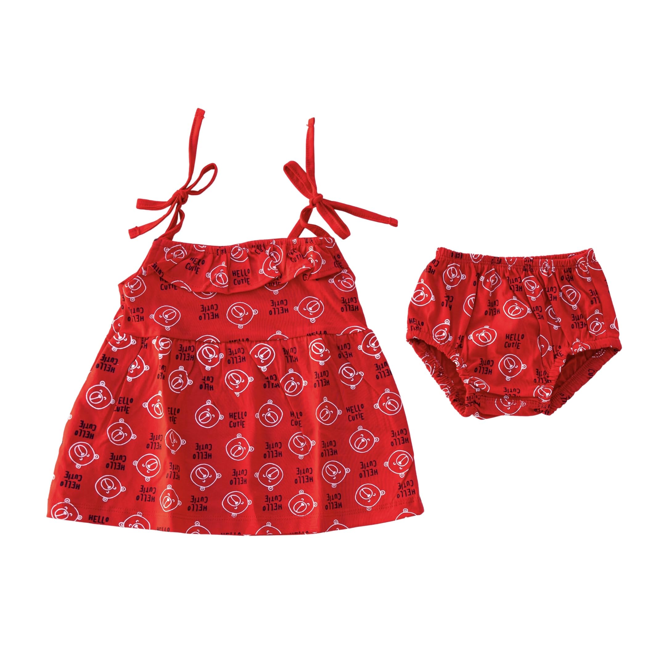 DEAR LITTLE Baby Girl Knee-Length Stylish and Comfortable Spaghetti Strap Frock with Bloomer Dress Set (Pack of 2)