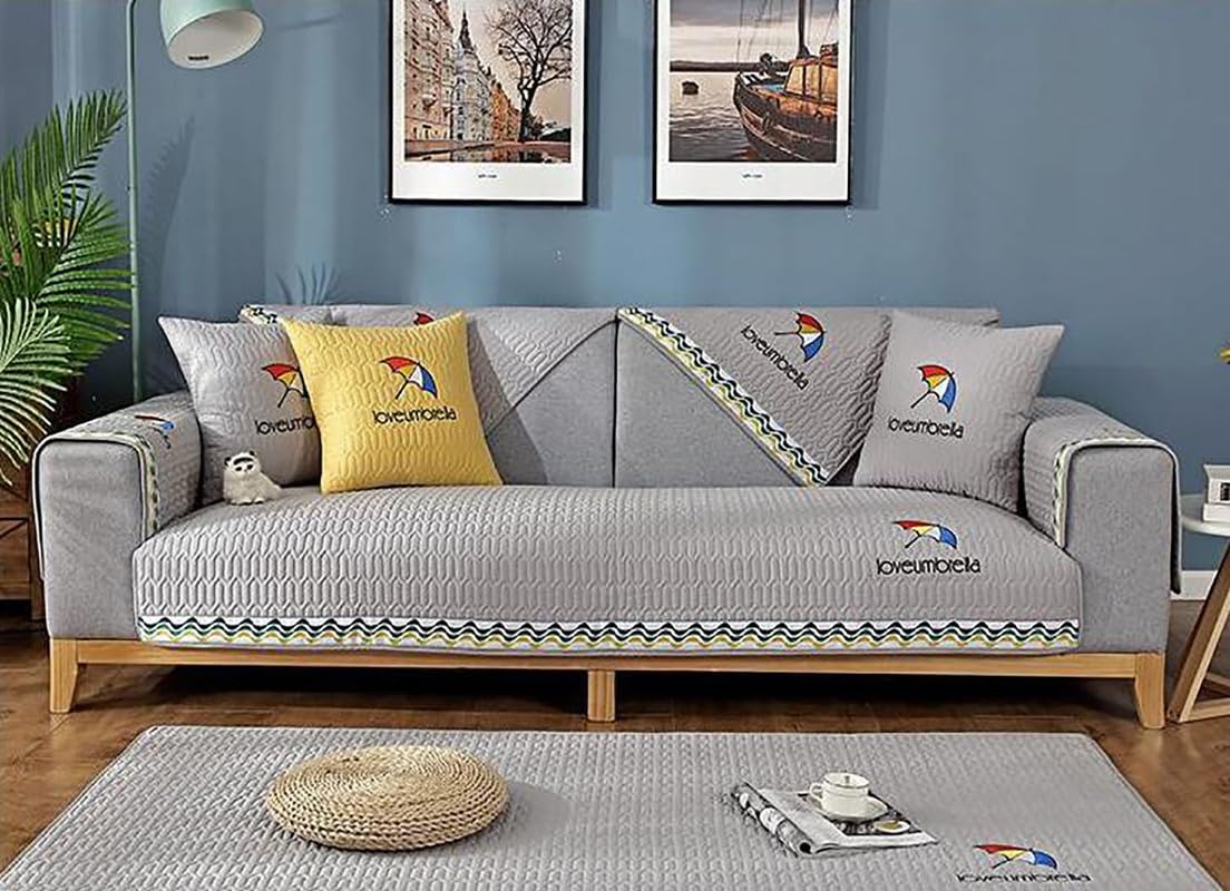 Housse de canapé 3 places antidérapante et lavable en tissu gris