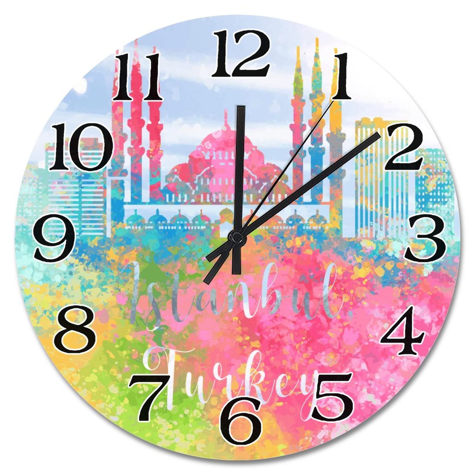 Horloge ronde Turquie arc-en-ciel pour décorer un mur blanc sans bruit