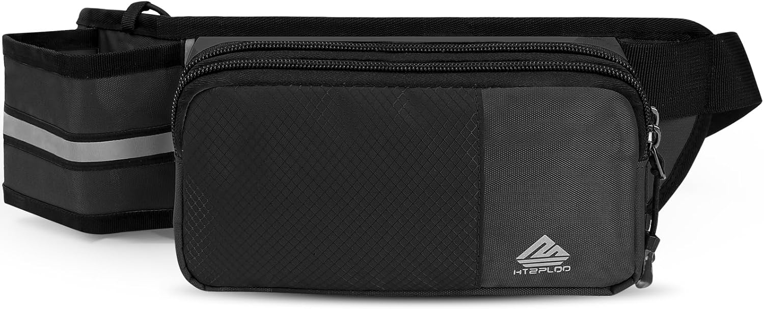 Fanny Pack for Women Men with Water Bottle Holder,Waist Bag for Hiking,Travel,Running,Dog Walking,Workout,Cycling (Black)