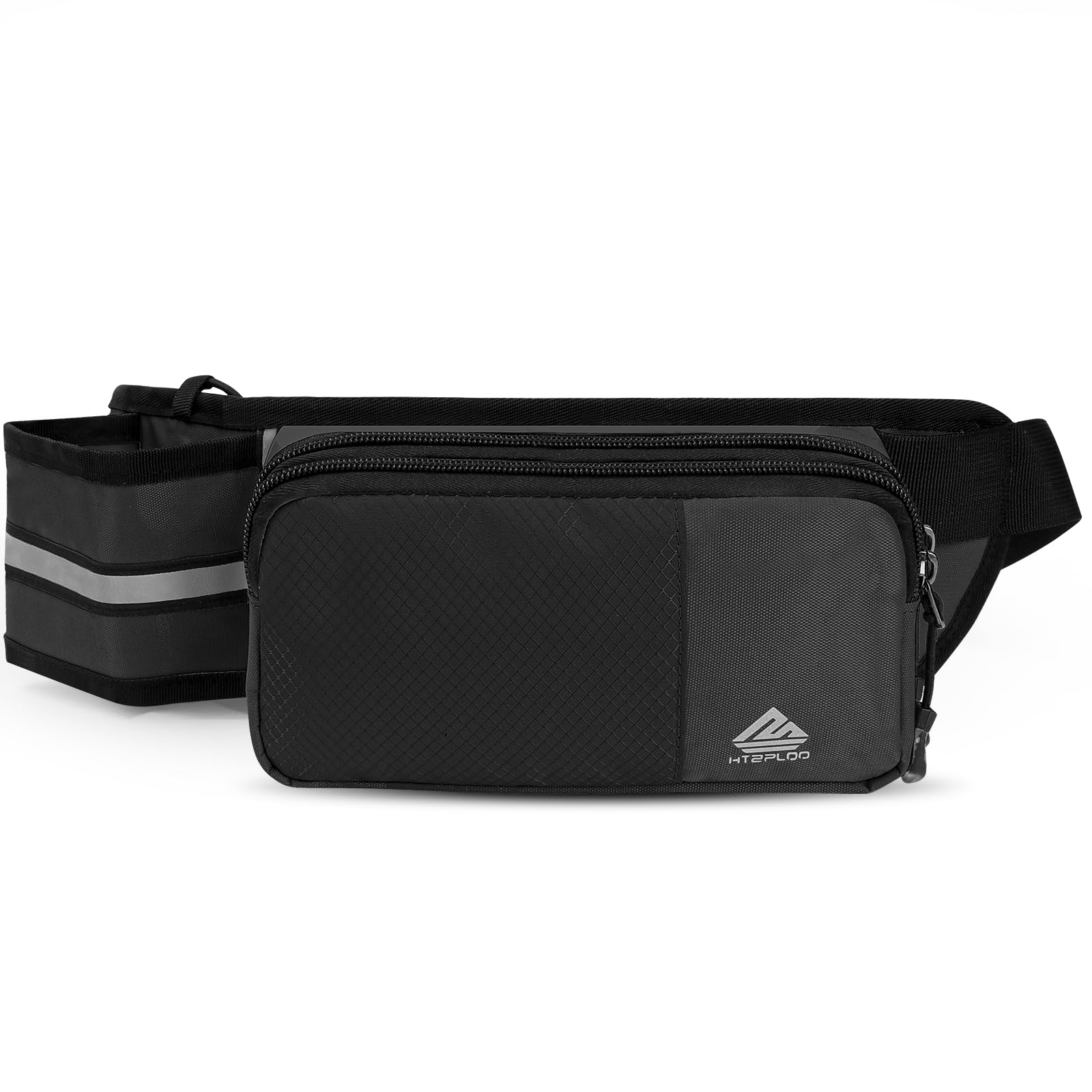 HTZPLOO Fanny Pack for Women Men with Water Bottle Holder,Waist Bag for Hiking,Travel,Running,Dog Walking,Workout,Cycling (Black)