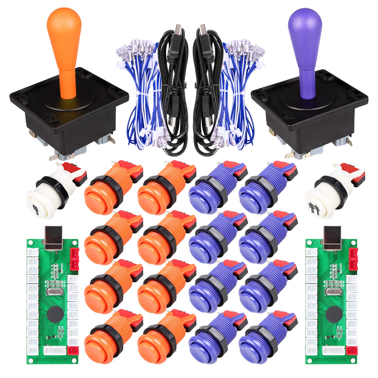 2 Player Gioco Arcade Fai da Te Kit Ellisse Ovale Happ Tipo di Joystick Maniglia + 18x Americano in Stile Arcade Pulsanti (Includere 1p 2p Start Pulsante) (Arancione e Viola Scuro)
