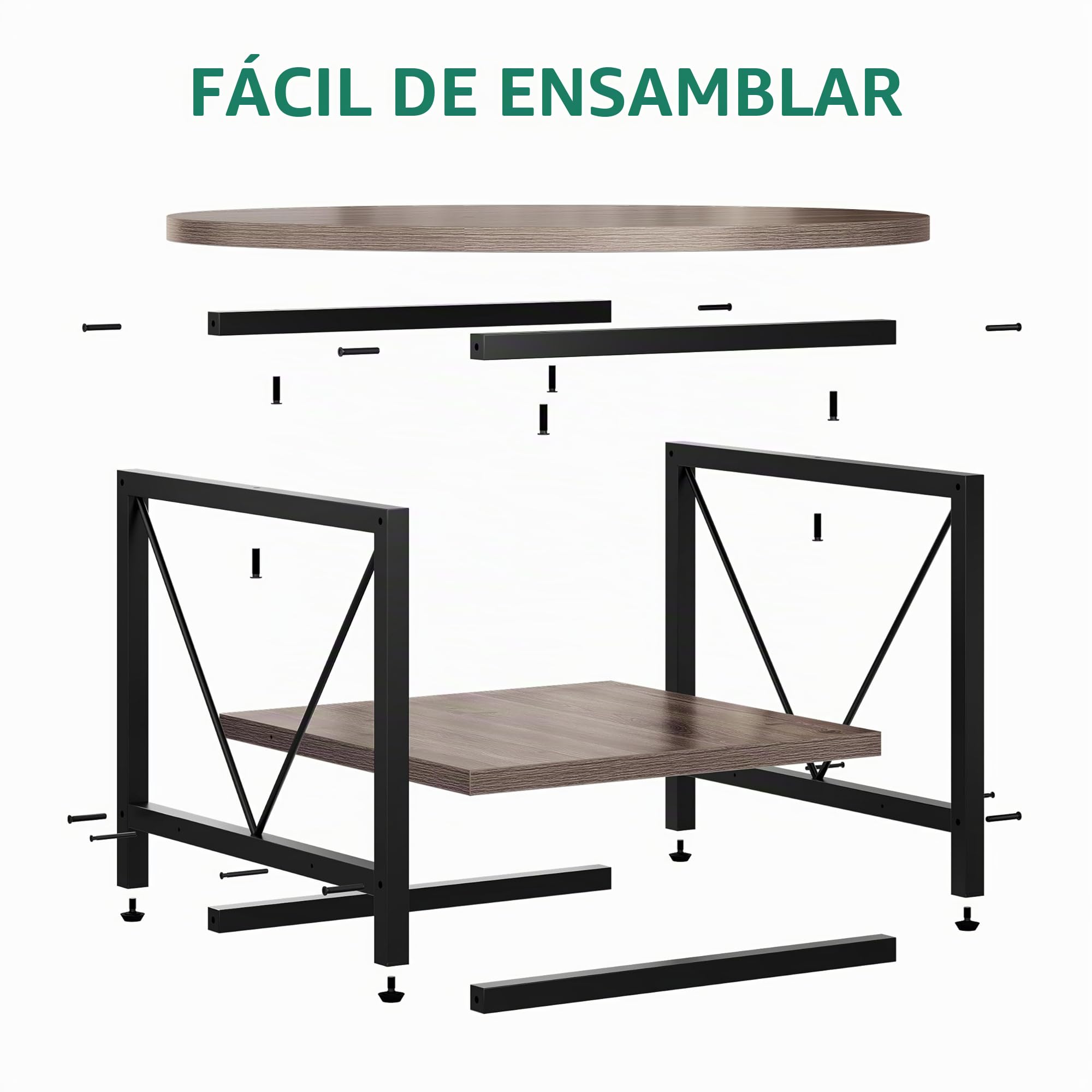 YITAHOME Mesa Auxiliar Redonda, Mesa Central Retro 80 x 80 x 46 cm, con Estante de Almacenamiento, Mesita Baja Sofá Industrial Moderna con Patas de Metal Resistentes, para Sala de Estar, Gris