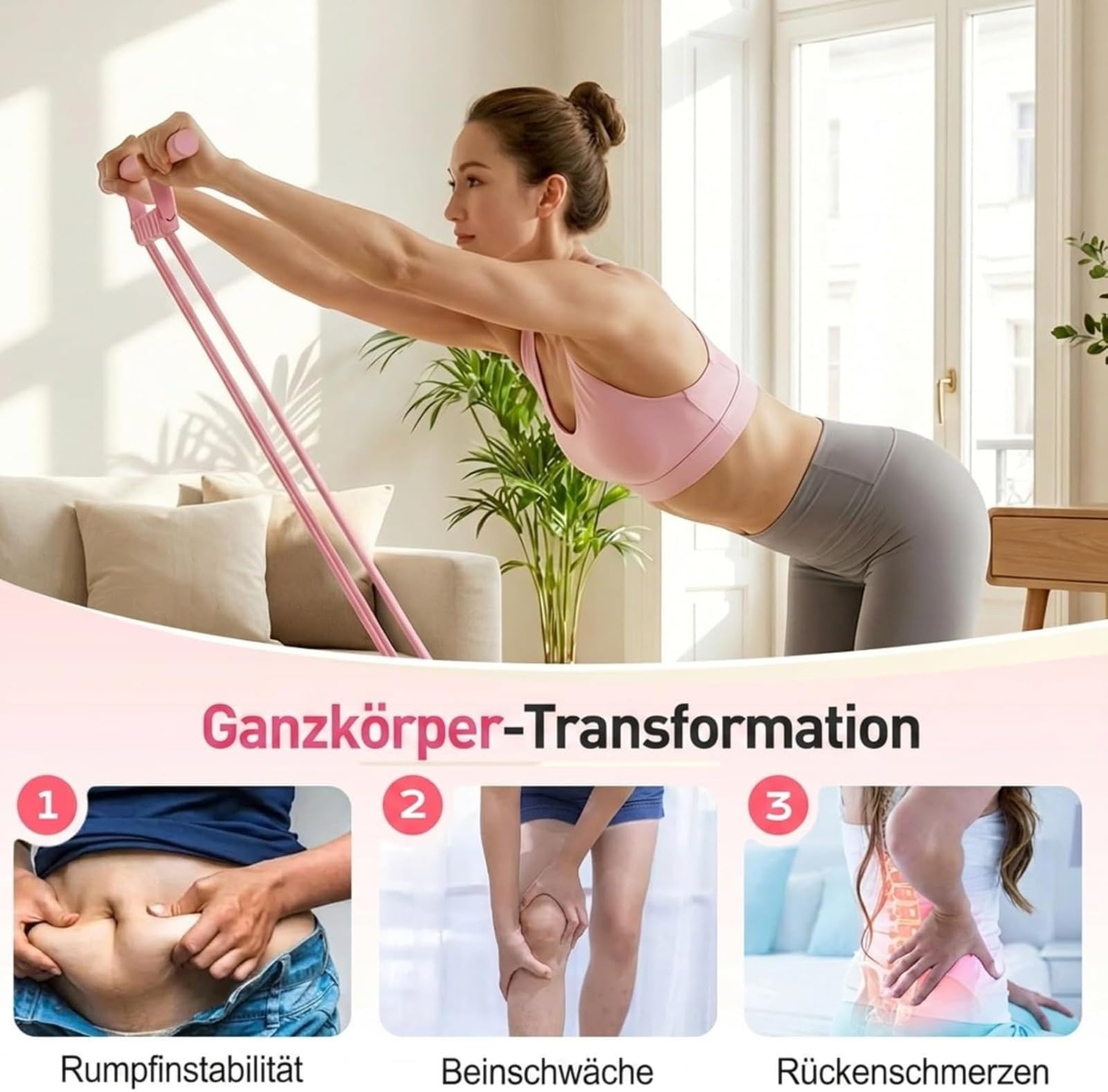 Widerstandsbänder mit Griff, 3-in-1 Multifunktions Expander 8 Röhren Resistance Bands, Fitnessbänder Fuß Zugband, Ganzkörpertrainer für Elastische Zugseil Leg Exerciser für Yoga Fitness