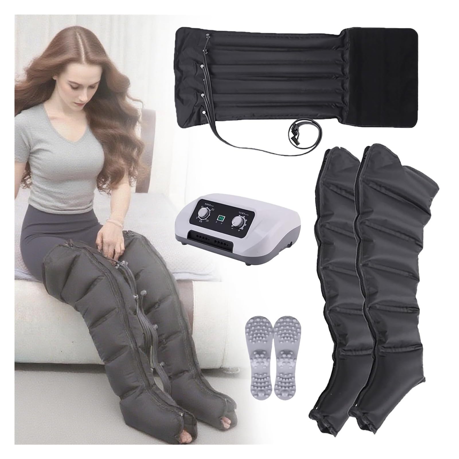 Massaggiatore a Compressione d'Aria 6 Celle per Corpo Intero - Apparecchio Massaggio Elettrico con Pressione Regolabile e Timer, Ideale per Gambe, Braccia e Vita per Rilassamento Muscolare