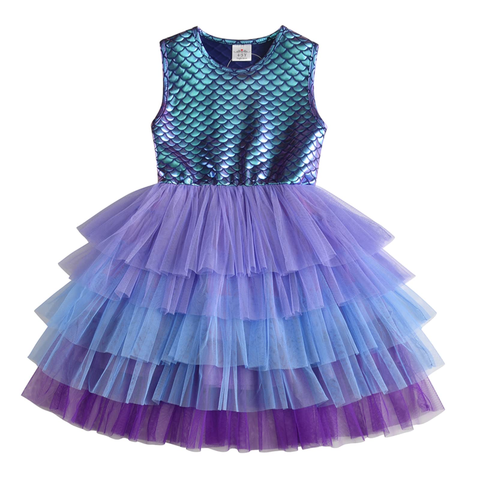 VIKITA Niñas Vestido Sirena Princesa Vestidos Ropa de Niñas Manga Larga Bebe Niñas 2-8 años