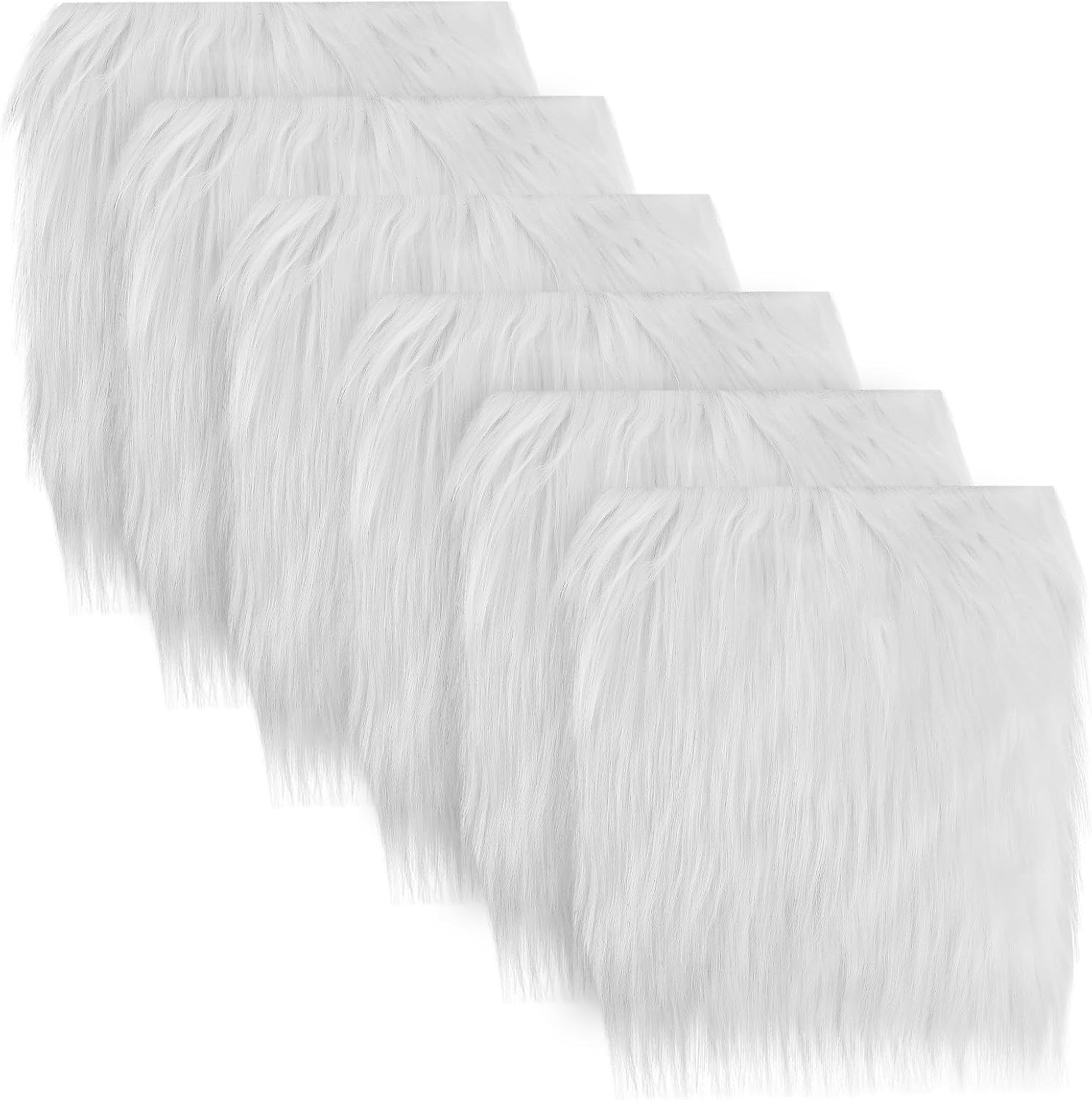 Alphatool 6 Pcs White Faux Fur Fabric, 10"×10" Shaggy Fur Square Patches