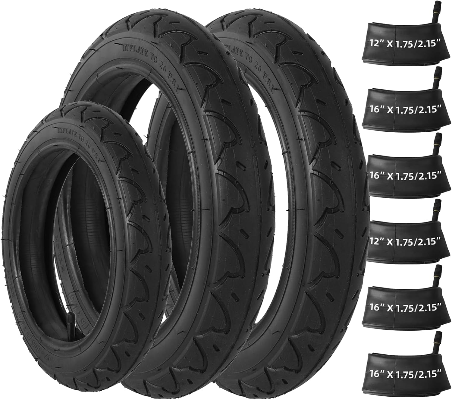 CalPalmy 12.5'' Front and 16'' Back Stroller Wheel Replacement Tubes and Tires