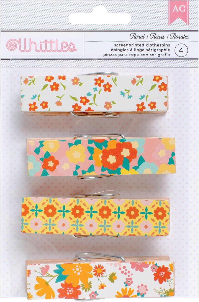 American Crafts Whittles Clothespins 4/Pkg-Floral