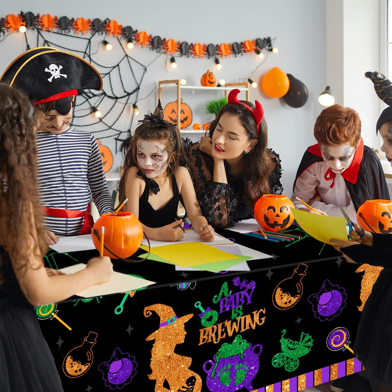 Halloween Baby Shower Decorations 3 Pack Halloween Baby Shower Tablecloths A Baby is Brewing Disposable Plastic Table Cover for Boy and Girl Gender Reveal Party Supplies108 x 54 Inches