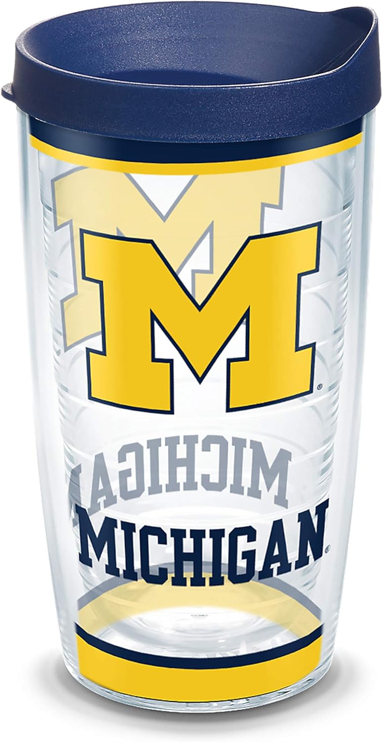 Tervis Made in USA Double Walled University of Michigan UM Wolverines Insulated Tumbler Cup Keeps Drinks Cold & Hot, 16oz, Tradition