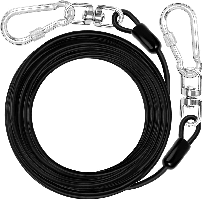Guia de contenção para cães jenico com cabo de aço inoxidável revestido em PVC – 3,05 m