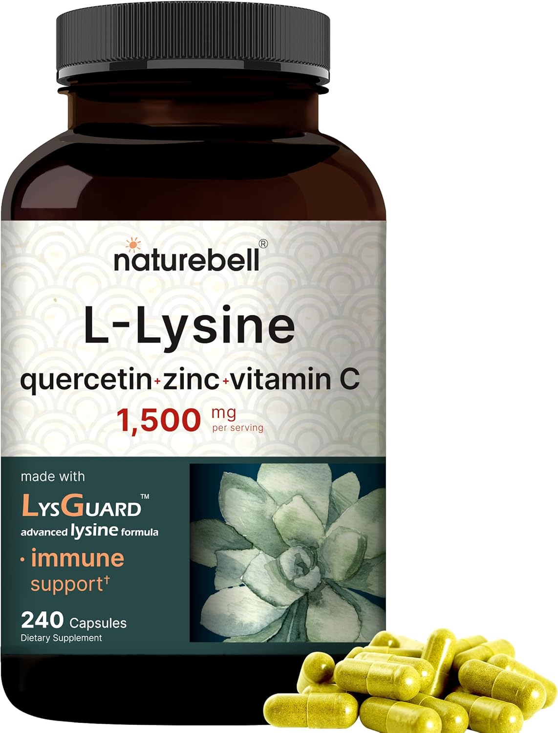 NatureBell L-Lysine 1,000mg Capsules + Quercetin 250mg with Vitamin C and Zinc, 240 Count | Free Form Amino Acids, L Lysine Complex | Immune Support, Lip & Skin Health Supplement NatureBell L-Lysine 1,000mg Capsules + Quercetin 250mg with Vitamin C and Zinc, 240 Count | Free Form Amino Acids, L Lysine Complex | Immune Support, Lip & Skin Health Supplement
