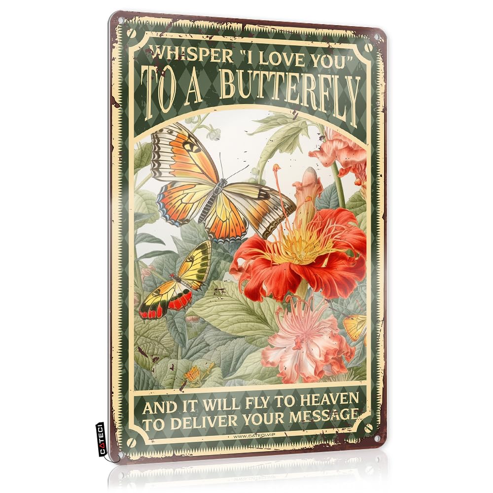 MWFKKADDB Metal Vintage Signs Whisper I Love You A Butterfly Poster Tin Sign Funny Street Signsboho Wall Decorgarage Decorkitchen Witch Decor Bar Metal Sign Decor Tin Signs(30X40CM)