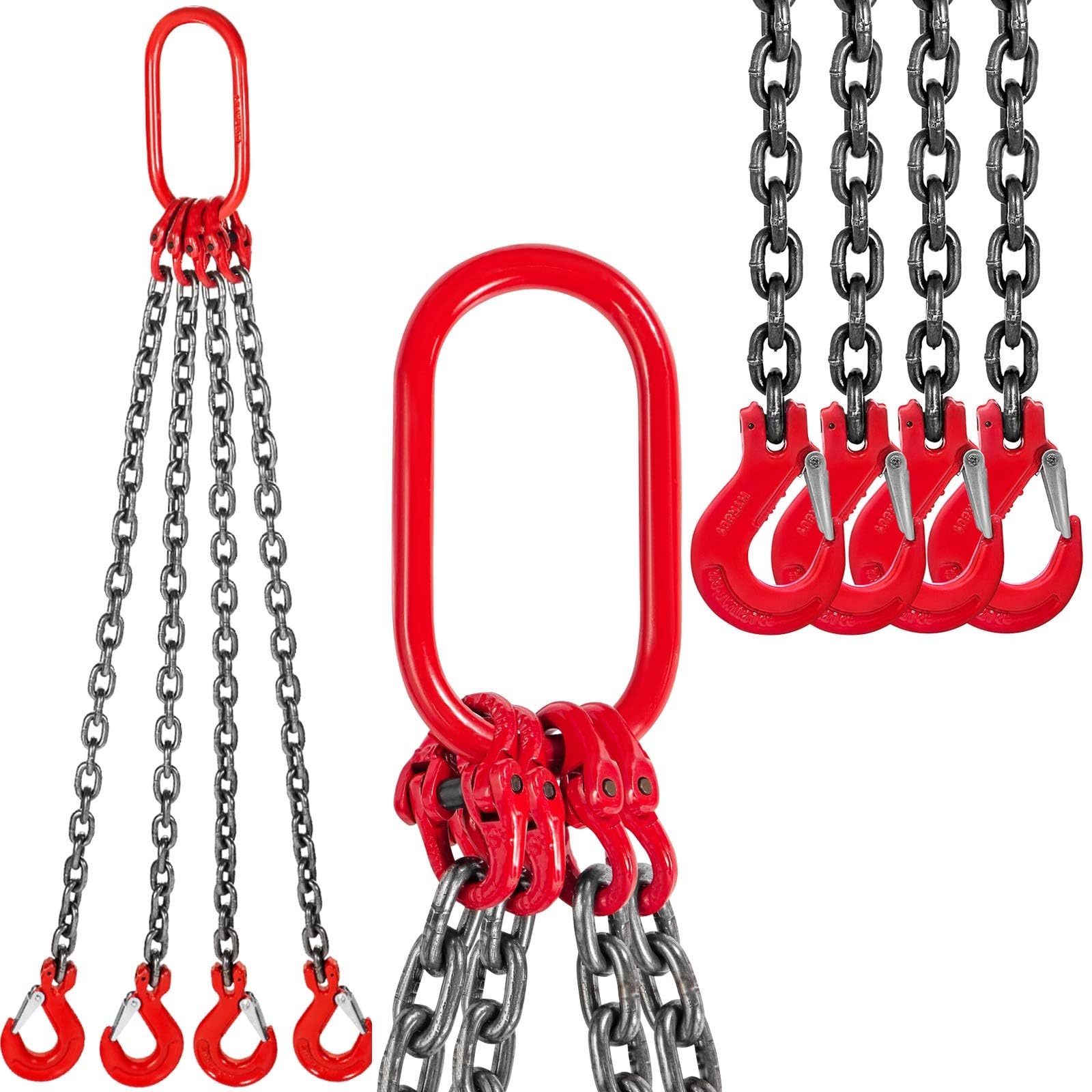 Ostacolo auto Imbracatura A Catena A 4 Bracci Con Ganci Di Sollevamento G80, Catene Di Sollevamento Da 8 Mm X 1 M, Imbracatura Con Tenditori, Grado 80 Per Gru, Portata 4 Tonnellate / 8800 Libbre