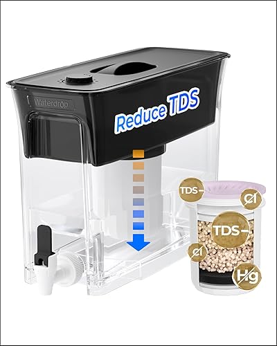 Miniatura 20 de Waterdrop Dispensador de filtro de agua grande, reduce más del 90% de fluoruro, cloro y más, 150 galones de larga vida, 35 tazas, sin BPA, negro