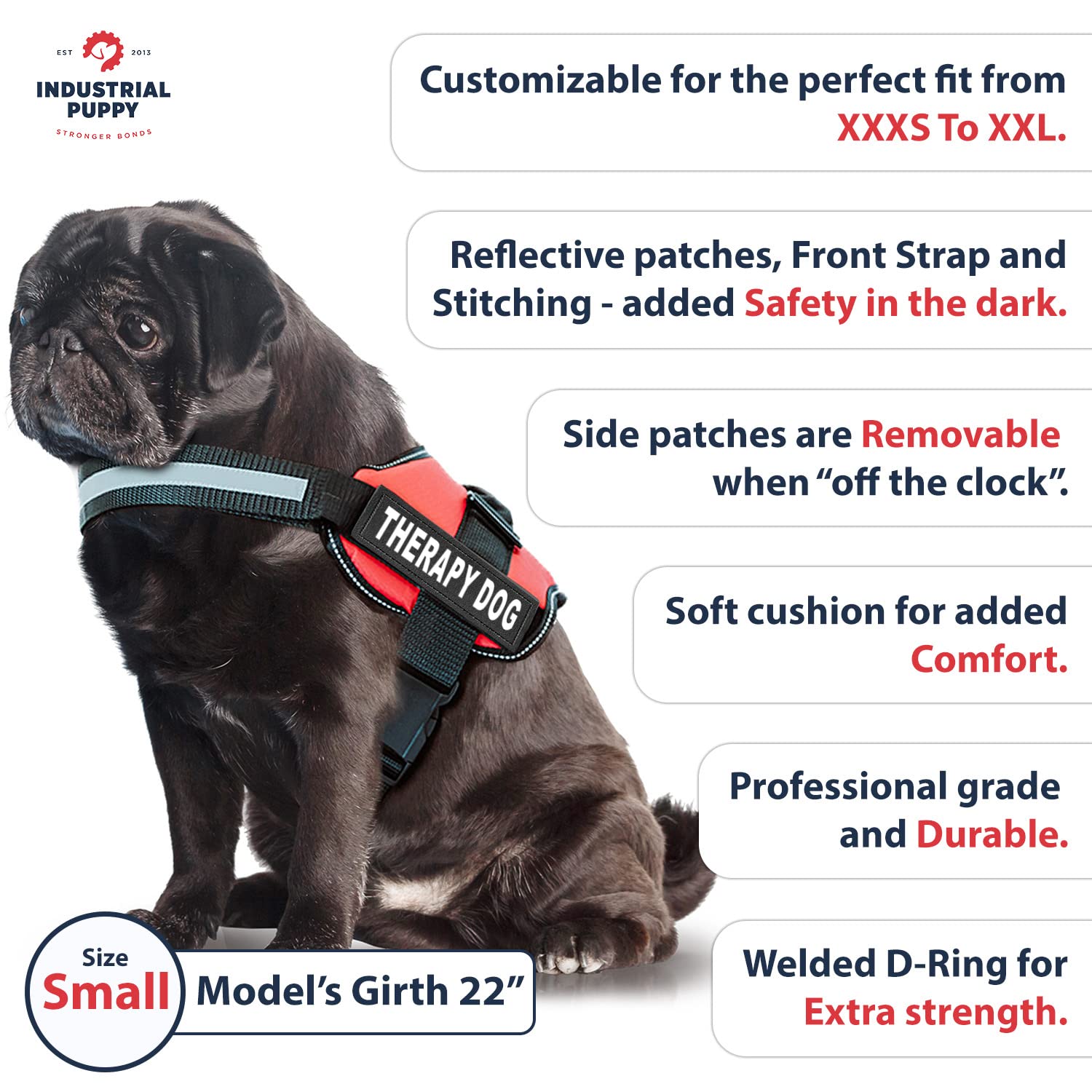 Therapiehund Geschirr – Mit Reflektierenden Klett-Patches, Verstellbar, Für Hunde XS–XXL