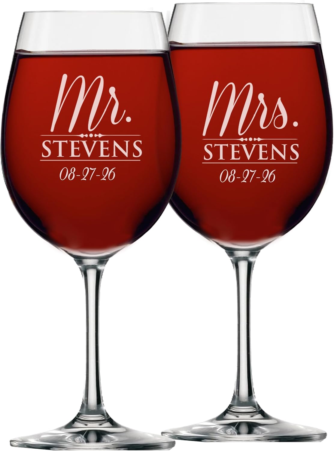 My Personal Memories Set of 2 Mr and Mrs Personalized Wine Glasses - Custom Engraved and Monogrammed Gifts