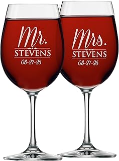 My Personal Memories Set of 2 Mr and Mrs Personalized Wine Glasses - Cus...